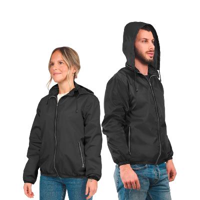Coupe-vent+à+capuche+pour+homme+et+femme+-+Taille+Large+-+Noir