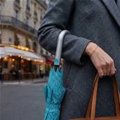 Grand parapluie automatique - Résistant au vent - Poignée incurvée - Motif géométrique - Bleu