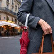 Grand parapluie automatique - Résistant au vent - Poignée incurvée - Motif géométrique - Rouge