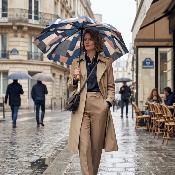 Parapluie pliant pour femme - Système d'ouverture et de fermeture automatique - Résistant au vent - Poignée en bois d'érable - Forme géométrique
