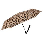 Parapluie pliant pour femme - Ouverture et fermeture automatiques - Résistant au vent - Poignée en bois d'érable avec dragonnes interchangeables - Motif léopard
