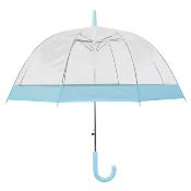 Parapluie droit ouverture automatique - Transparent avec bordure bleue ciel