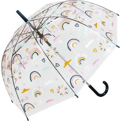 Parapluie cloche transparent pour femme - Ouverture automatique - Poignée bleue - Arc-en-ciel