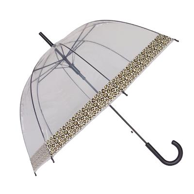 Parapluie cloche transparent - droit - bordure léopard