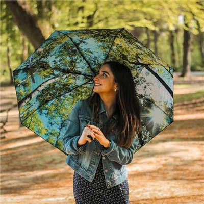 Parapluie pliant Imprimé Forêt - Automatique - Résistant au vent - Noir