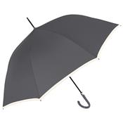 Parapluie canne et long pour femme - Ouverture automatique - Large protection 112 cm - Gris fonc avec Bordure crme - reduced