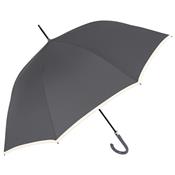 Parapluie canne et long pour femme - Ouverture automatique - Large protection 112 cm - Gris foncé avec Bordure crème - reduced