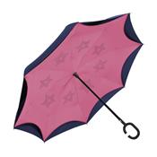 Parapluie bleu marine à ouverture inversée- Toile intérieure rose