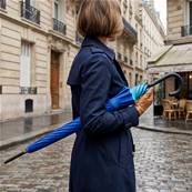 Grand parapluie automatique - Résistant au vent - Avec poignée courbée - Bleu éblouissant