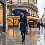Parapluie pliant - Ouverture et fermeture automatiques - Résistant au vent - À pois - Bleu marine