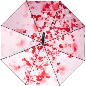 Parapluie long avec protection UV - Coupe-vent - Système d'ouverture automatique - Imprimé noir et cœurs à l'intérieur