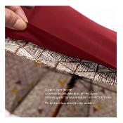 Grand parapluie pour femme - Canopée double couche - Mât en bois - Motifs triangulaires - Rouge