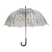 Parapluie droit cloche - Ouverture automatique - Transparent foncé avec étoiles dorées