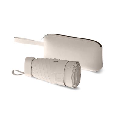Mini parapluie femme - Parapluie six volets - Léger et compact - Avec étui en cuir zippé - Blanc crème