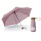 Mini parapluie pliant - Parapluie cinq volets - Protection UV - Léger et compact - Manche oblat en bois avec housse en tissu - Rose pâle