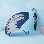 Parapluie pour Enfant - 8 Baleines en Fibre de Verre - Motif 3D - Poignée Confortable - Bleu Dinosaure