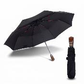 Parapluie Pliant - Ouverture et Fermeture Automatiques - 8 Baleines en Fibre de Verre - Parapluie Pliant à Trois Volet - Grande toile de 106 cm - Résistant au vent - Manche en Bois - Noir