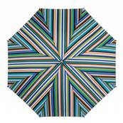 Parapluie long - Poignée en similicuir - Canne dorée - Rayures multicolores - Bleu et vert