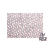 Couverture bébé avec peluche éléphant - Plaid Gris Rose avec Doudou Éléphant - 120 x 80 cm - 0 à 3 ans