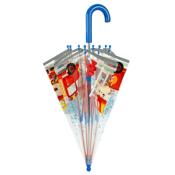 Parapluie enfant cloche transparent bleu et rouge - Bordure réflechissante - Poignée bleue - Parapluie Garçon - Pompier