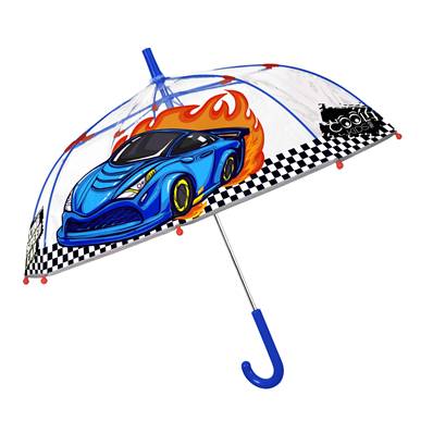 Parapluie transparent cloche pour enfant - Bordure réfléchissante pour une meilleure visibilité la nuit - Parapluie garçon - Voiture de course