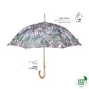 Parapluie écologique automatique pour femme - Fabriqué en tissu RPET et manche en bois - Grande protection de 102 cm de diamètre - Feuilles de Kenzia