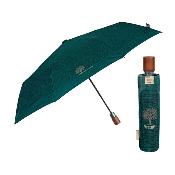 Mini parapluie pliant et écologique pour homme - Avec manche en bois - Système d'ouverture automatique - Vert