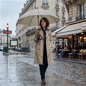 Grand parapluie automatique - Résistant au vent - Poignée incurvée - À pois - Beige