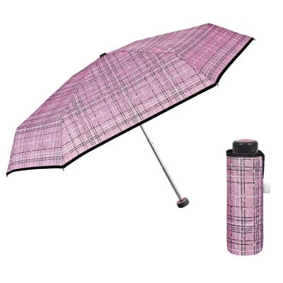 Mini parapluie pliant ultraléger et compact pour femme - Design Tweed - Rose