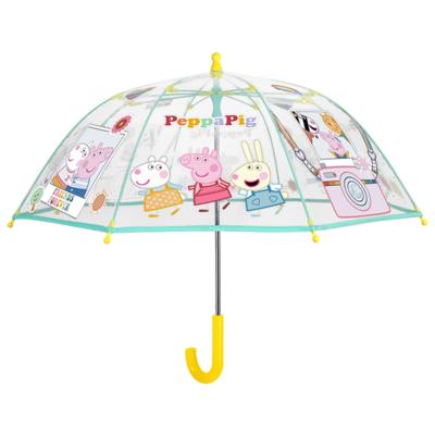 Parapluie cloche transparente pour fille - Peppa Pig - Résiste au vent - Poignée jaune