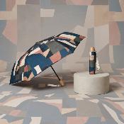 Parapluie pliant pour femme - Système d'ouverture et de fermeture automatique - Résistant au vent - Poignée en bois d'érable - Forme géométrique