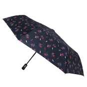 Parapluie pliant pour femme - Ouverture automatique - Bleu avec motif plumes