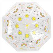 Parapluie cloche transparent enfant - Bordure réfléchissante pour une visibilité optimale la nuit - Sécurité renforcée - Poignée jaune - Imprimé arc-en-ciel