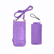 Ultra mini parapluie pliant pour femmes - Slim et léger - Résistant au vent - Avec protection UV - Avec sac smartphone assorti - Violet