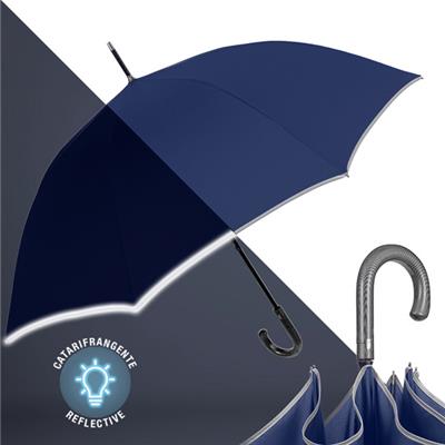 Parapluie long GOLF pour femme et Homme - Ouverture automatique - Large protection 120 cm - Bleu avec bordure réfléchissante