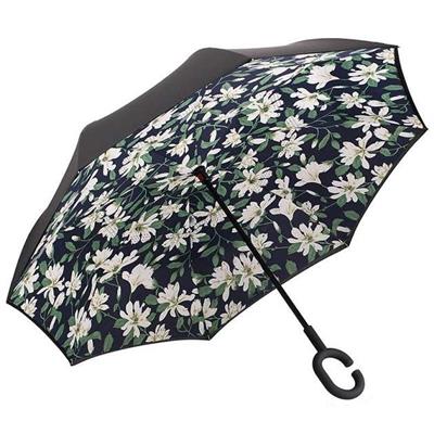 Parapluie à ouverture inversée - Noir et Imprimé Fleurs