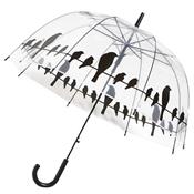 Parapluie cloche transparent avec joli imprimé oiseaux et poignée courbée