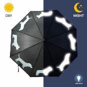 Parapluie automatique long - Protection extra large de 104 cm - Noir avec imprimé chien réfléchissant