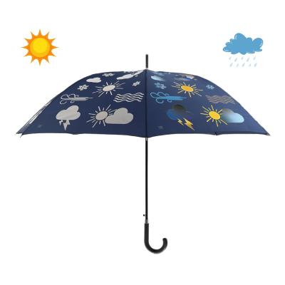 Grand parapluie automatique à effet changeant de couleur - Avec poignée courbée - Météo