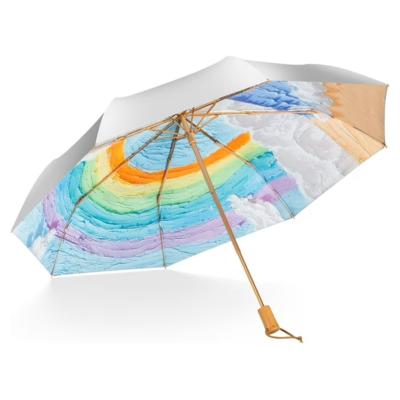 Parapluie pliant automatique pour femme - Parapluie à trois volets - Revêtement argenté - Intérieur arc-en-ciel *