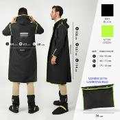 Imperméable - Bandes réfléchissantes au dos - Taille M (180-195CM) - Noir avec passepoil vert citron