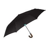 Mini parapluie pliant pour femme - Système d'ouverture automatique - Avec poignée courbée en bois - Noir