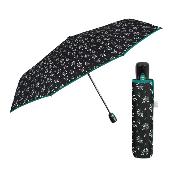 Mini parapluie pliant automatique pour femme - Design à trois volets - Géométrique - Bordure vert sarcelle