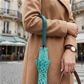 Grand parapluie automatique - Résistant au vent - Poignée incurvée - À pois - Bleu Aqua