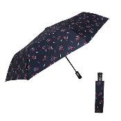 Parapluie pliant pour femme - Ouverture automatique - Bleu avec motif plumes
