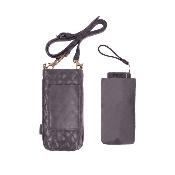 Ultra mini parapluie pliant pour femmes - Slim et léger - Résistant au vent - Avec protection UV - Avec sac smartphone assorti - Gris