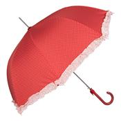 Parapluie long femme - Bordure froufrou - Rouge à pois blancs
