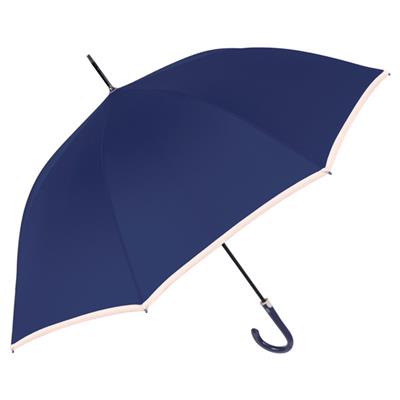 Parapluie canne et long pour femme - Ouverture automatique - Large protection 112 cm - Bleu avec Bordure crème - reduced