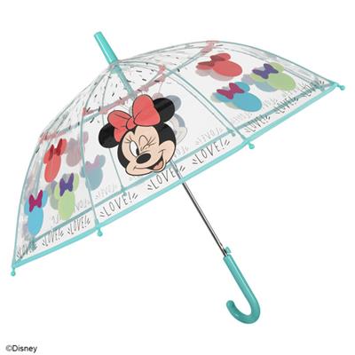 Parapluie cloche transparente pour fille - Minnie - Parapluie Disney - Résistant au vent - Poignée turquoise