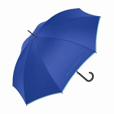 Grand parapluie automatique - Résistant au vent - Avec poignée courbée - Bleu éblouissant